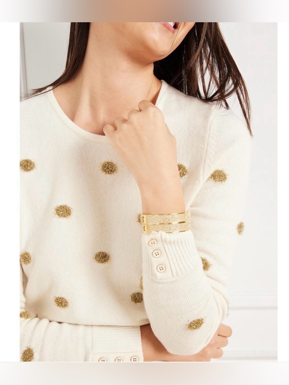 Talbots Cream Crewneck Sweater with Gold Dot Detail